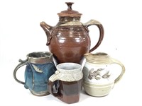 4 Glazed Studio Pottery Pitchers & Mugs