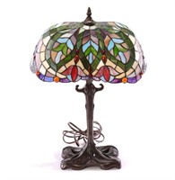 STAINED GLASS DOUBLE BULB LIBRARY LAMP