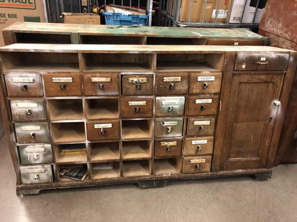 Vintage 6ft long Wood Lab Organizer Cabinet with | Live and Online ...
