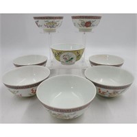 Lot of 8 Chinese Famille Rose Porcelain Bowls Wit