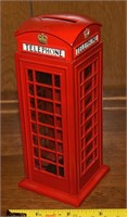 Metal Red Telephone Box Still Bank 6" Tall