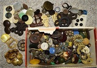 Cigar Box full of Antique/Vtg Buttons w/Military