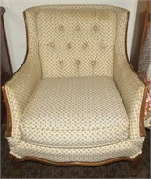 Antique Upholstered Parlor Chair w/ Wood Trim No1