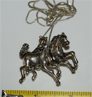 925 Sterling Silver Horses Pendant Necklace