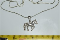 925 Sterling Silver TH Horse Pendant Necklace