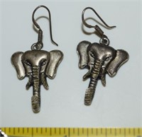 925 Sterling Silver Elephant Pierced Drop Earrings
