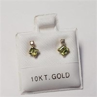 10K Yellow Gold Peridot (0.4ct) Diamond Earrings