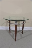 Brushed Steel & Wood Oval Glass Side Table