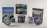 Blue & White Vases, Plates, Tankard & Books