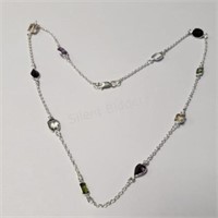 Silver Genuine Multi Gemstone 18"(10ct) Necklace
