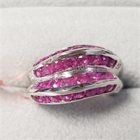 Silver Natural Ruby and Cubic Zirconia Ring