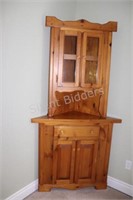 Pine Corner Hutch Display Cabinet