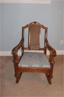 Carved Wood Cane Occasional Rocking Chair