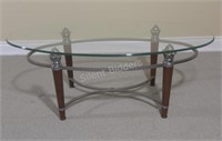 Brushed Steel & Wood Oval Glass Coffee Table