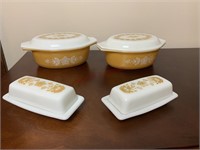 Pyrex - 2 Covered Dishes, 2 Covered Butter Dishes