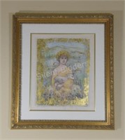 Artist Proof w Pastels & Gold Leaf Edna Hibel Art