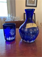 Cobalt blue cut decanter with glass