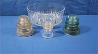 3 Glass Insulators, Glass Fruit Bowl