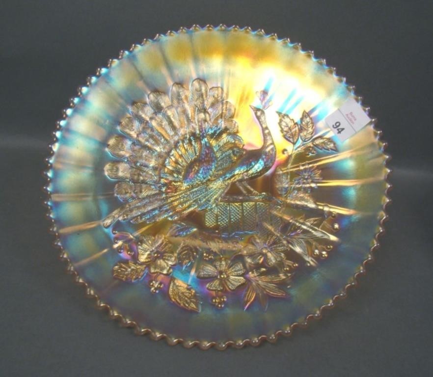 N'Wood Pastel Marigold Peacocks Plate