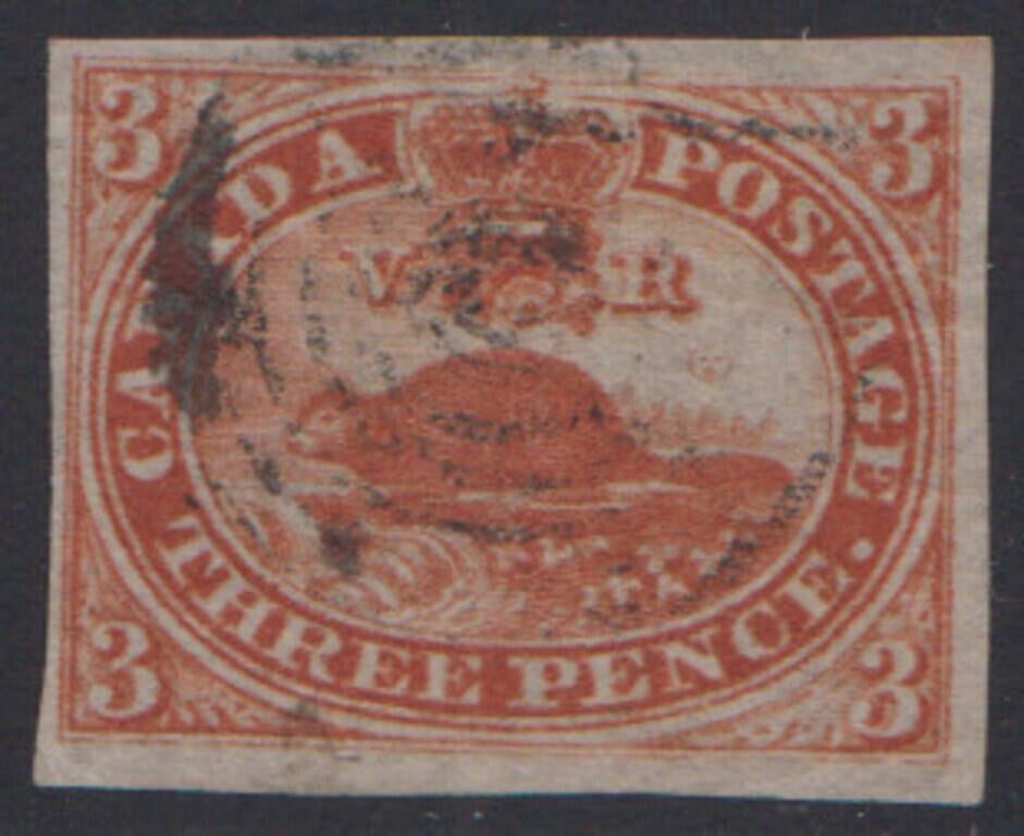 Canada Stamp #4 Used with pressed out, CV $200