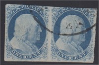 US Stamp #9 Used Pair fresh with light, CV $210