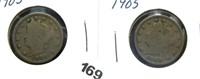 (2) 1905 Liberty Nickels.