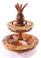 MCM 3 Tier Monkey Wood Carved PuPu Platter Tray