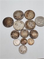 5 Silver Half Dollars, 3 Quarters, 3 Dimes, & More