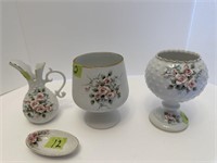 Lefton China Pitcher, Vases and Small Plate