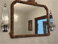 Victorian Leaf pattern framed mirror and Sconces