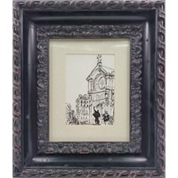 Framed Ink Drawing of Architecture