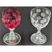 Pair Of ABP CG Wine Stems, Cranberry Cut To Clear