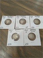 5 Silver Barber Dimes