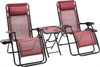 Zero Gravity Reclining Chairs with Side Table, Red