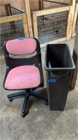 Large trashcan and rolling chair