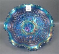 N'Wood Electric Blue Embroidered Mums Ruffled Bowl