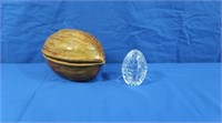 Ceramic Nut/Candy Dish w/Lid, Crystal Paperweight