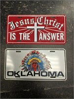 2 license plates: Oklahoma and Jesus Christ
