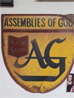 1940s Assemblies of God AG metal sign: 20 x 18