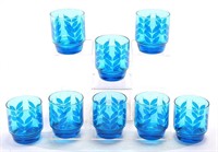 MCM Blue Lowball Glasses Set of 8