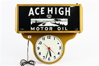 ACE HIGH MOTOR OIL LIGHTED WALL CLOCK