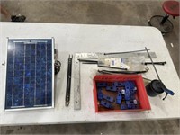 Solar panel, square, oil can, plastic clamps,