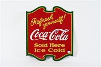 EARLY COCA-COLA SOLD HERE ICE COLD DSP FLANGE SIGN