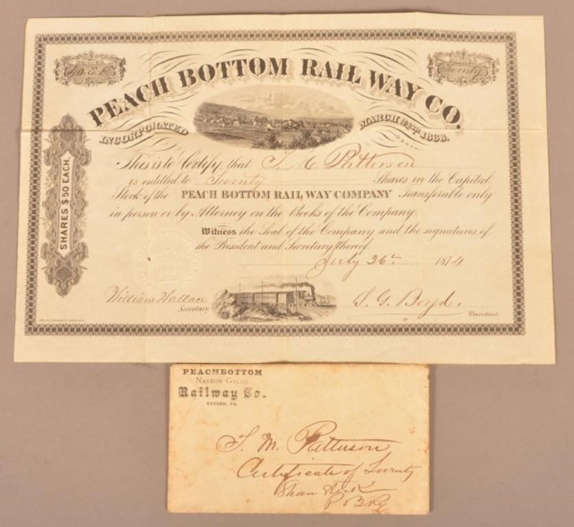 1874 Peach Bottom Railway Co Stock Certificate