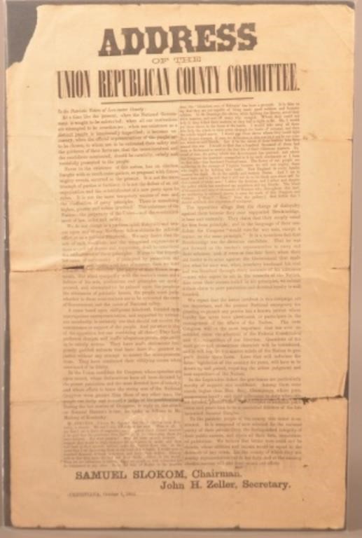 Rare Civil War Lancaster Election Broadside