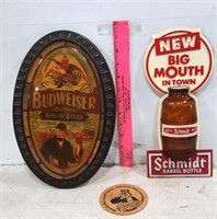 2 Beer Signs- Schmidt, Budweiser. Vintage Hamms Co