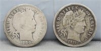 1900-O and 1911-D VF Barber Dimes.