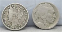 1897 and 1913-S (?) Type I Nickels.