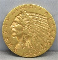 1909-D $5 Gold. XF.