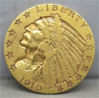 1910-S $5 Gold. XF.